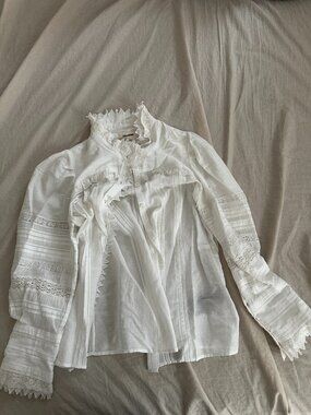 Zadig and Voltaire Ivory Button Down Top with Ruffle Detailing (XS)